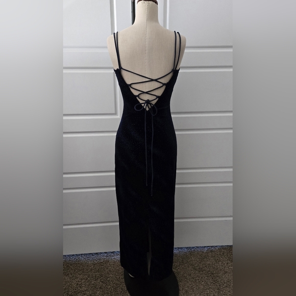 Navy Blue Velvet Formal Dress - Picture 5 of 8